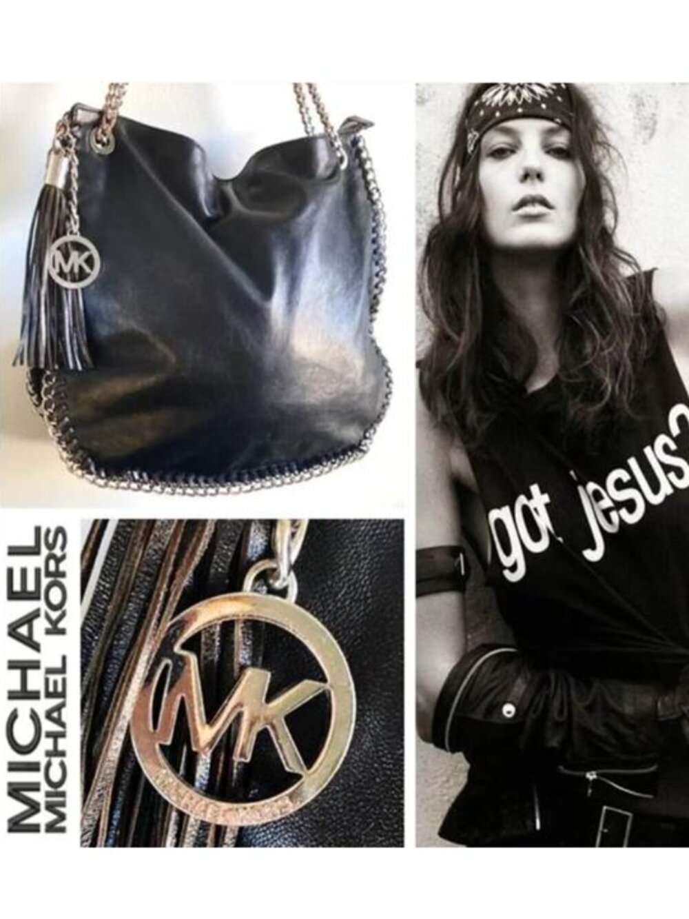 RARE Michael Michael Kors Black Leather Bag with Chain Detail